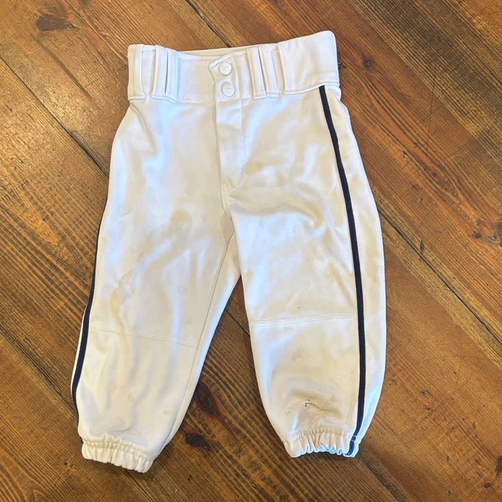 Kids' White Athletic Pants with Navy Stripe